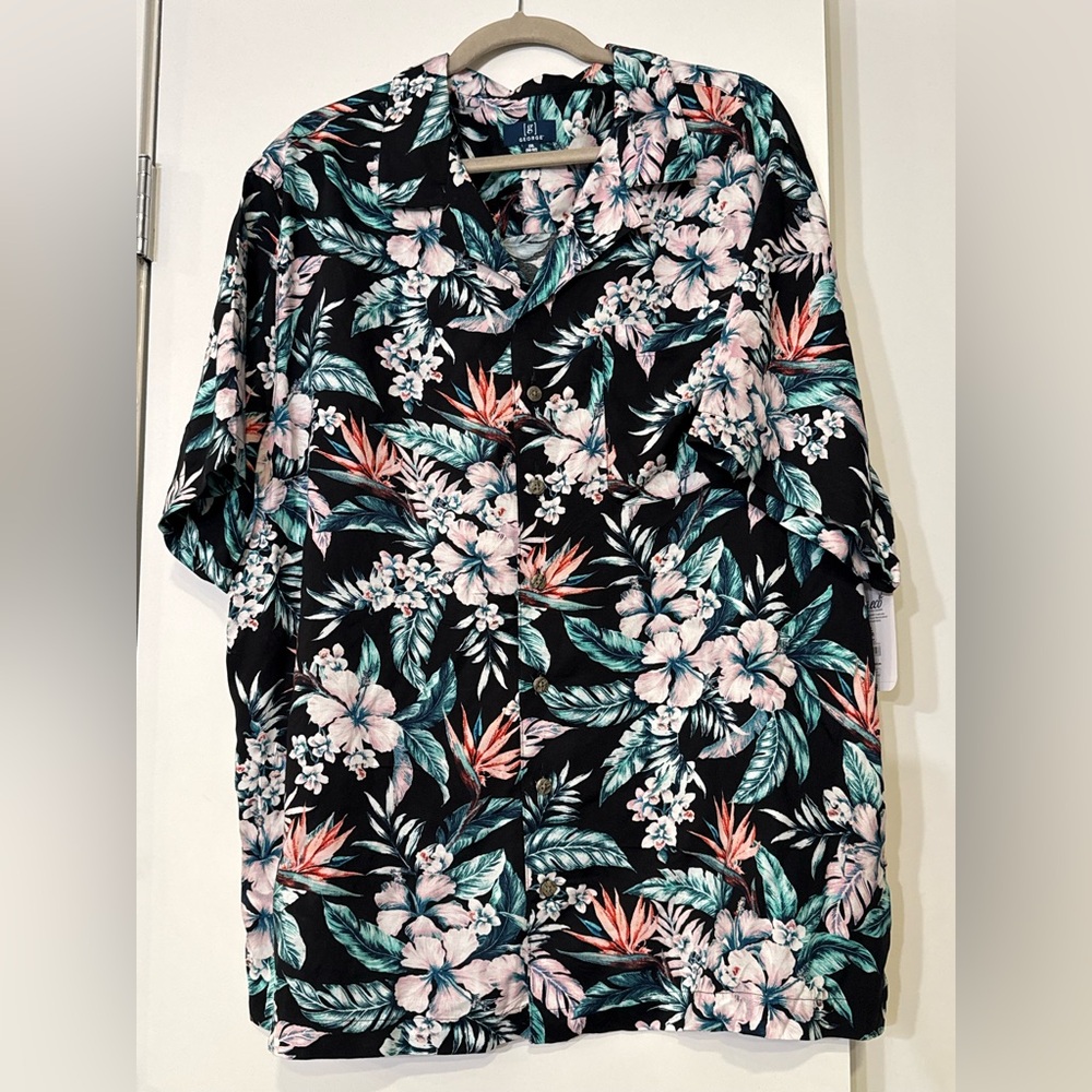 Hawaiian Shirt; Tropical Floral Short-Sleeve Button-Up Shirt Men’s 2XL NWT
